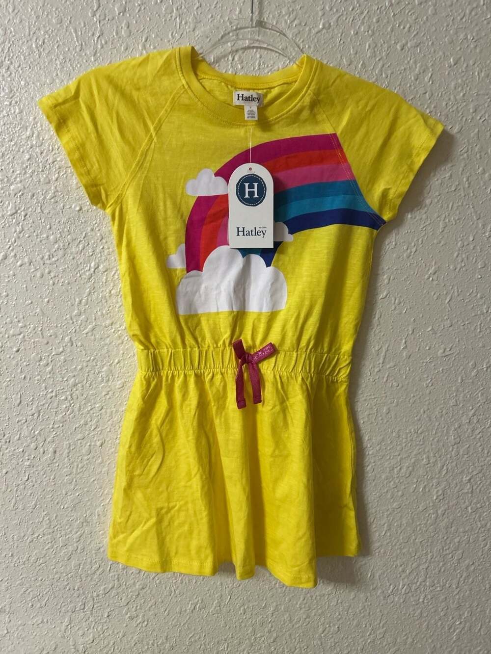Hatley Girls Yellow Rainbow Aurora Cotton Short Sleeve Dress Size 7 New